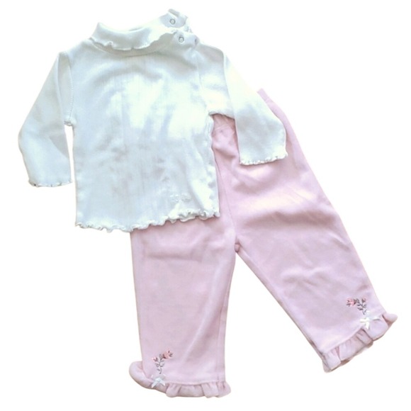 ZaZie Zen Girls 2 Piece White Ribbed Turtleneck with Pink Velour Pants Outfit 6M - Picture 1 of 11
